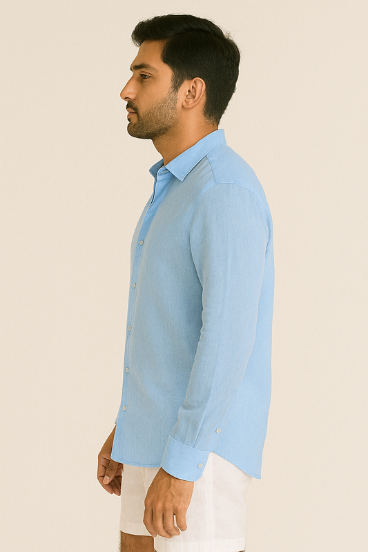 STEEL BLUE – RELAXED FIT PREMIUM LINEN-BLEND SHIRT