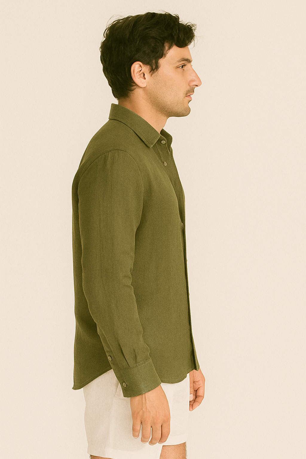 MILITARY GREEN – RELAXED FIT PREMIUM LINEN-BLEND SHIRT