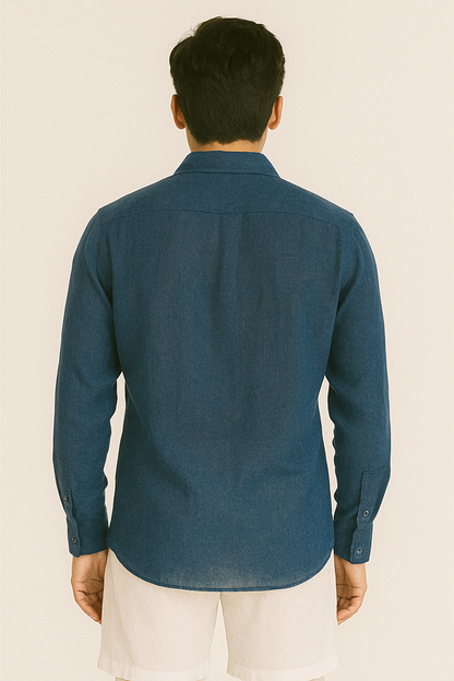PRUSSIAN BLUE – RELAXED FIT PREMIUM LINEN-BLEND SHIRT