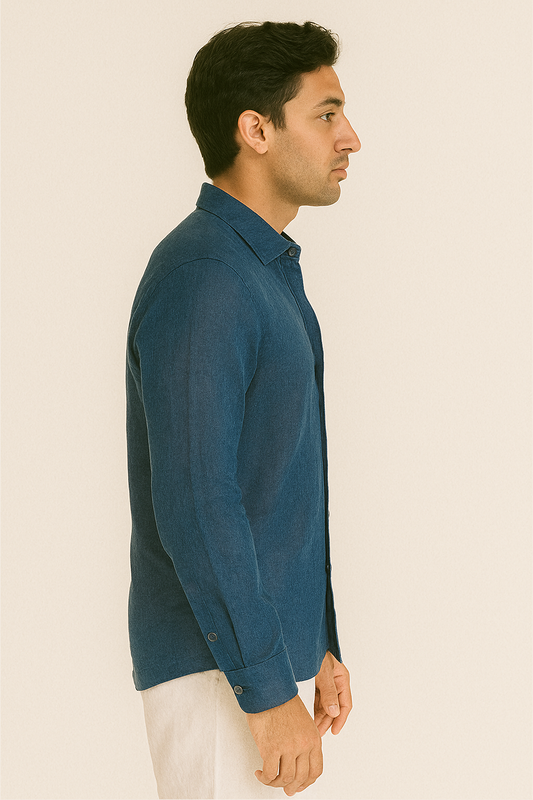 PRUSSIAN BLUE – RELAXED FIT PREMIUM LINEN-BLEND SHIRT