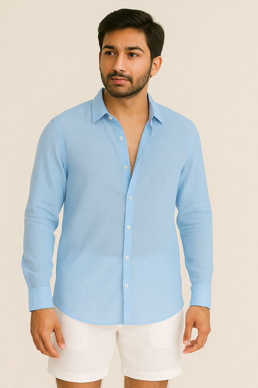 STEEL BLUE – RELAXED FIT PREMIUM LINEN-BLEND SHIRT