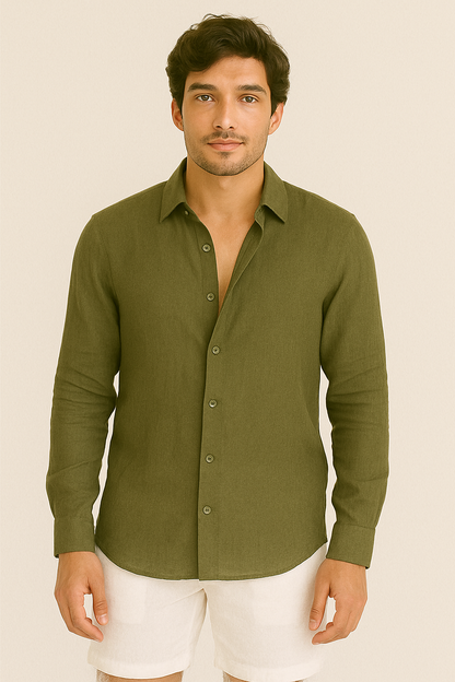 MILITARY GREEN – RELAXED FIT PREMIUM LINEN-BLEND SHIRT