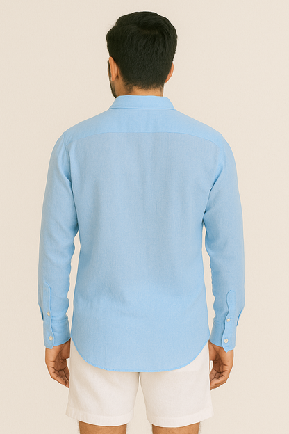 STEEL BLUE – RELAXED FIT PREMIUM LINEN-BLEND SHIRT