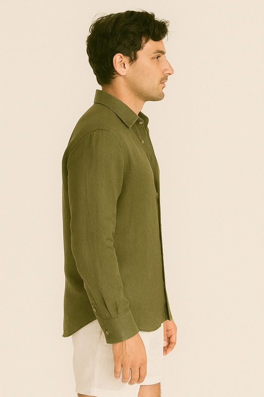 MILITARY GREEN – RELAXED FIT PREMIUM LINEN-BLEND SHIRT