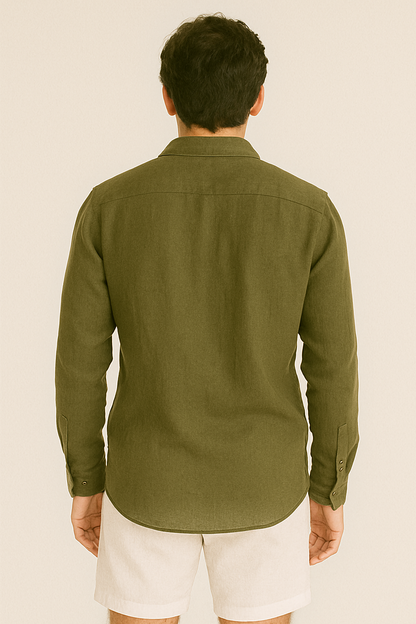 MILITARY GREEN – RELAXED FIT PREMIUM LINEN-BLEND SHIRT
